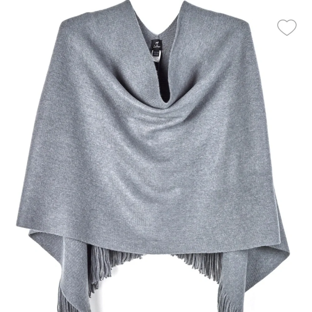 Echo Milk Topper Fringed Poncho Charcoal Grey EUC